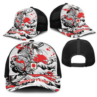 Personalized Football Japan Yatagarasu Mesh Trucker Cap White Samurai Tsunami Wave Pattern