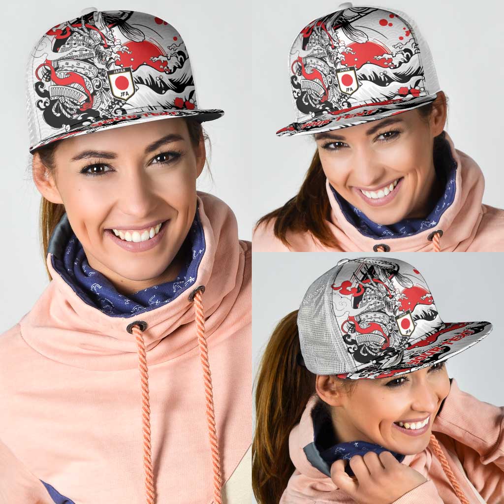 Personalized Football Japan Yatagarasu Mesh Trucker Cap White Samurai Tsunami Wave Pattern