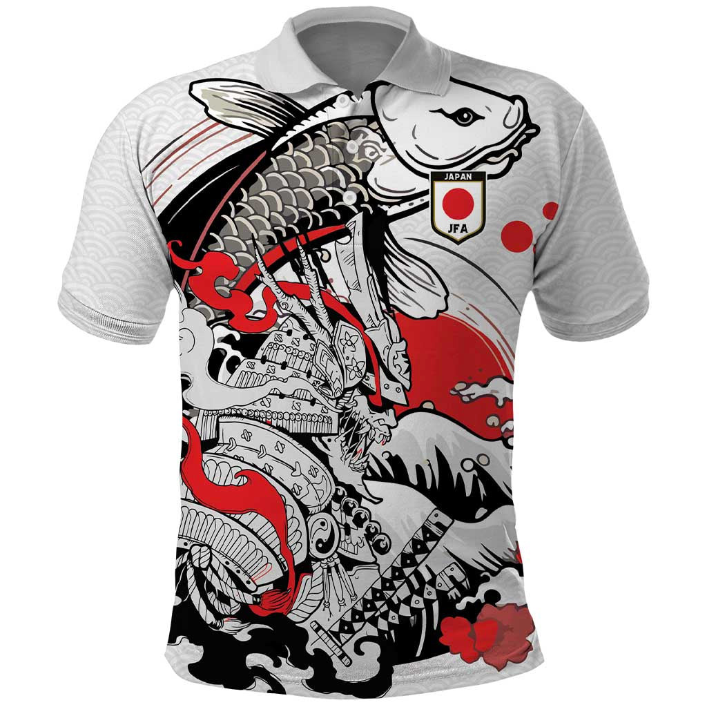 Personalized Football Japan Yatagarasu Polo Shirt White Samurai Tsunami Wave Pattern