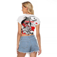 Personalized Football Japan Yatagarasu Raglan Cropped T Shirt White Samurai Tsunami Wave Pattern