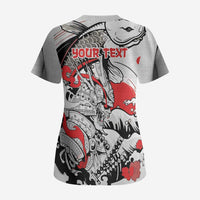 Personalized Football Japan Yatagarasu Scrub Top White Samurai Tsunami Wave Pattern
