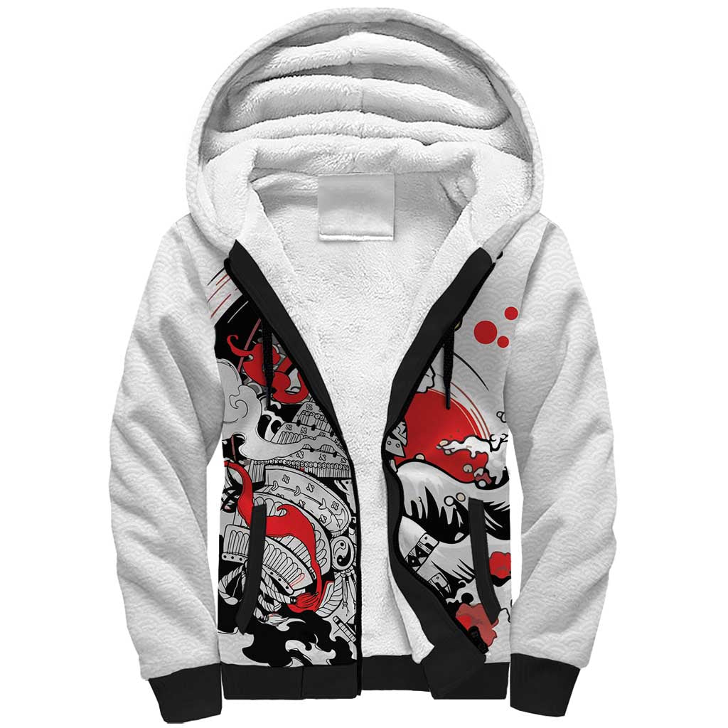 Personalized Football Japan Yatagarasu Sherpa Hoodie White Samurai Tsunami Wave Pattern