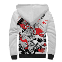 Personalized Football Japan Yatagarasu Sherpa Hoodie White Samurai Tsunami Wave Pattern
