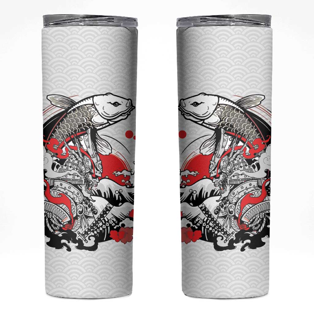 Personalized Football Japan Yatagarasu Skinny Tumbler White Samurai Tsunami Wave Pattern