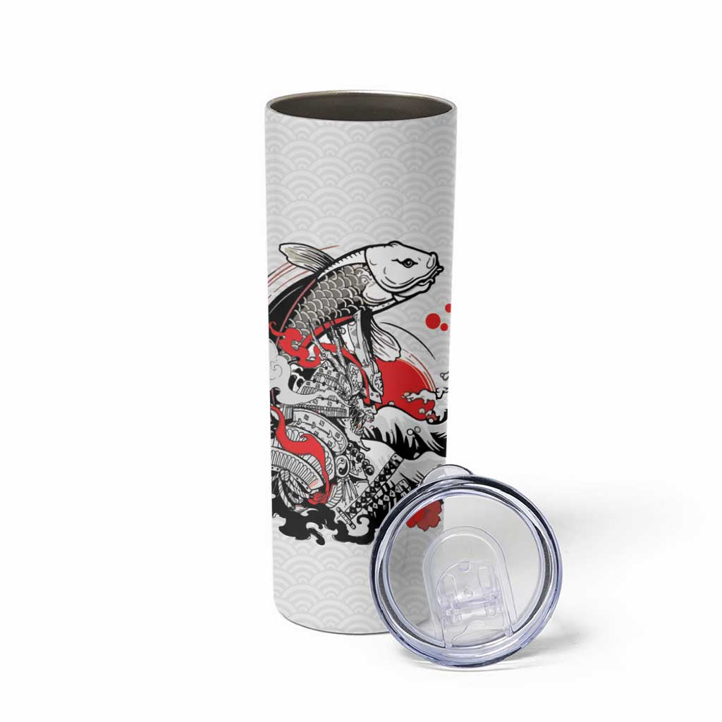 Personalized Football Japan Yatagarasu Skinny Tumbler White Samurai Tsunami Wave Pattern