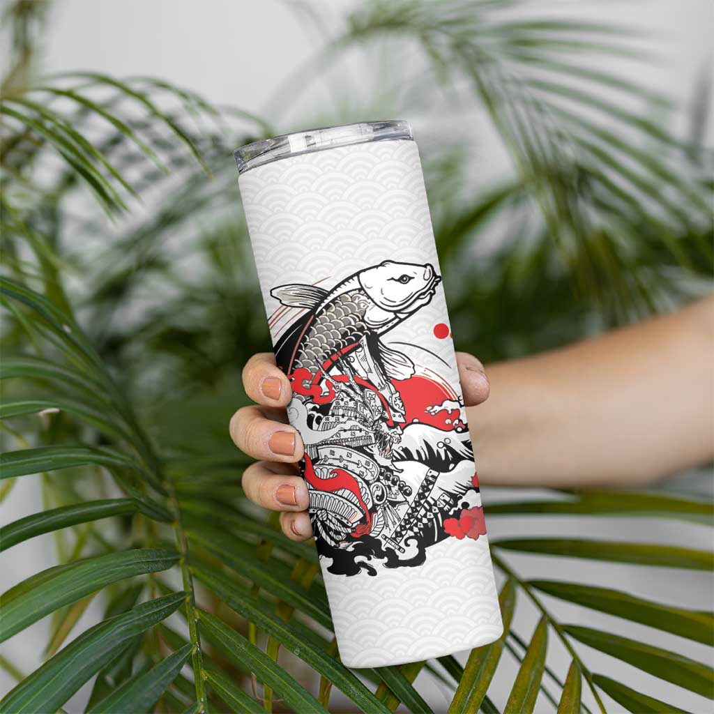 Personalized Football Japan Yatagarasu Skinny Tumbler White Samurai Tsunami Wave Pattern