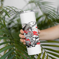 Personalized Football Japan Yatagarasu Skinny Tumbler White Samurai Tsunami Wave Pattern
