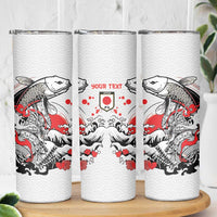 Personalized Football Japan Yatagarasu Skinny Tumbler White Samurai Tsunami Wave Pattern