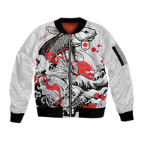 Personalized Football Japan Yatagarasu Sleeve Zip Bomber Jacket White Samurai Tsunami Wave Pattern