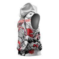 Personalized Football Japan Yatagarasu Sleeveless Hoodie White Samurai Tsunami Wave Pattern