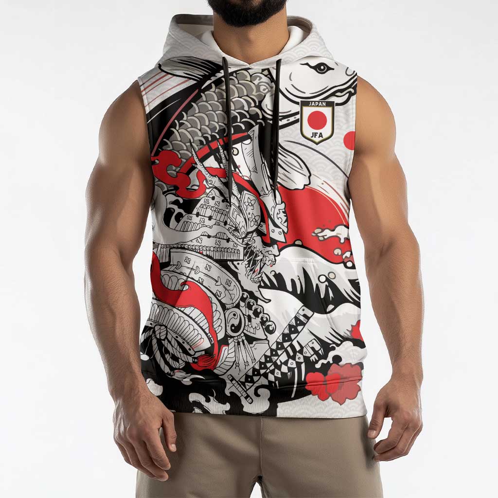 Personalized Football Japan Yatagarasu Sleeveless Hoodie White Samurai Tsunami Wave Pattern