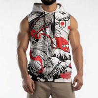 Personalized Football Japan Yatagarasu Sleeveless Hoodie White Samurai Tsunami Wave Pattern