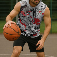Personalized Football Japan Yatagarasu Sleeveless Hoodie White Samurai Tsunami Wave Pattern