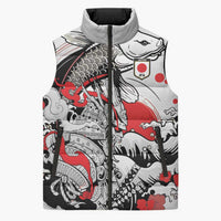 Personalized Football Japan Yatagarasu Sleeveless Puffer Jacket White Samurai Tsunami Wave Pattern