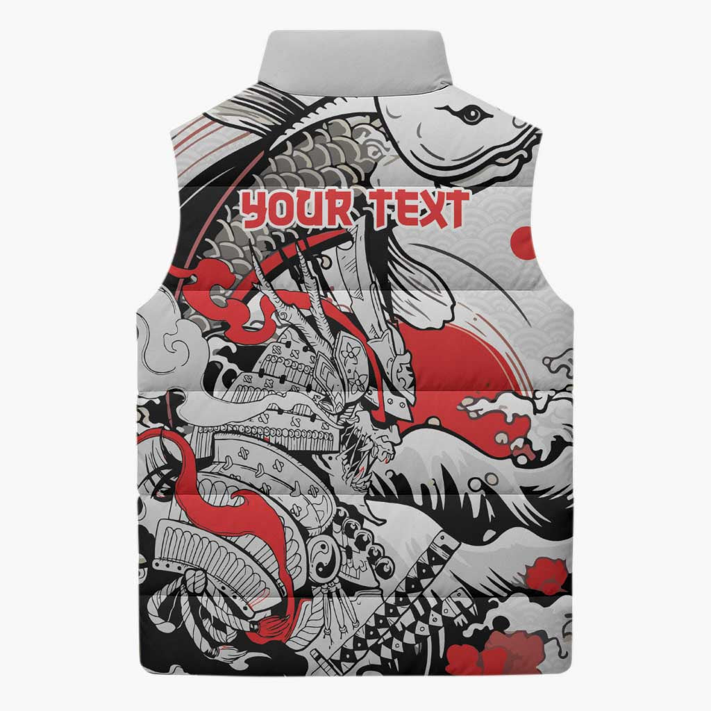 Personalized Football Japan Yatagarasu Sleeveless Puffer Jacket White Samurai Tsunami Wave Pattern