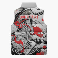 Personalized Football Japan Yatagarasu Sleeveless Puffer Jacket White Samurai Tsunami Wave Pattern