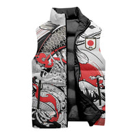 Personalized Football Japan Yatagarasu Sleeveless Puffer Jacket White Samurai Tsunami Wave Pattern