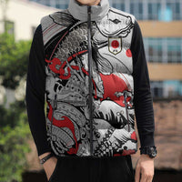 Personalized Football Japan Yatagarasu Sleeveless Puffer Jacket White Samurai Tsunami Wave Pattern