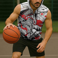 Personalized Football Japan Yatagarasu Sleeveless Zip Hoodie White Samurai Tsunami Wave Pattern