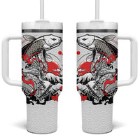 Personalized Football Japan Yatagarasu Tumbler With Handle White Samurai Tsunami Wave Pattern