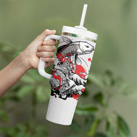 Personalized Football Japan Yatagarasu Tumbler With Handle White Samurai Tsunami Wave Pattern