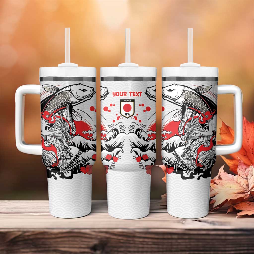 Personalized Football Japan Yatagarasu Tumbler With Handle White Samurai Tsunami Wave Pattern