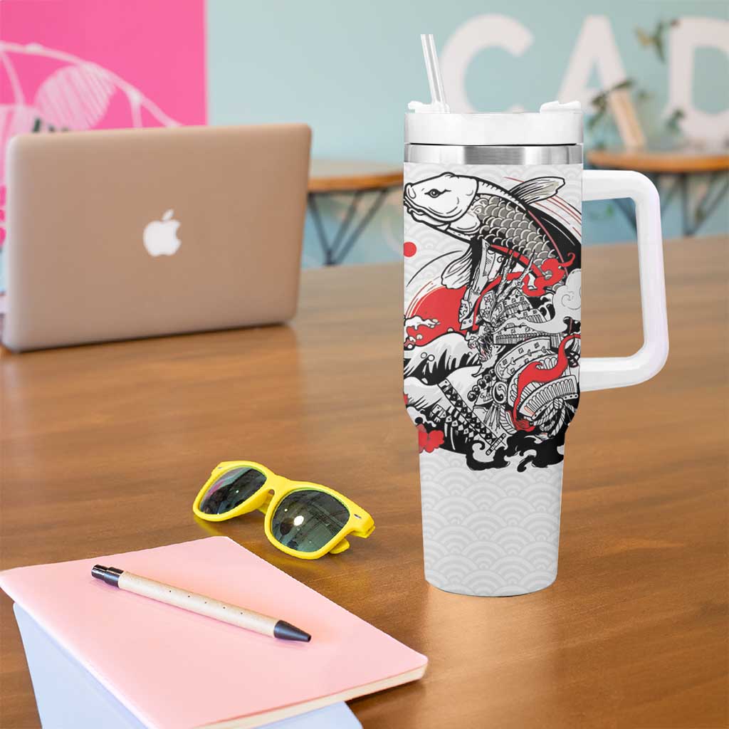 Personalized Football Japan Yatagarasu Tumbler With Handle White Samurai Tsunami Wave Pattern