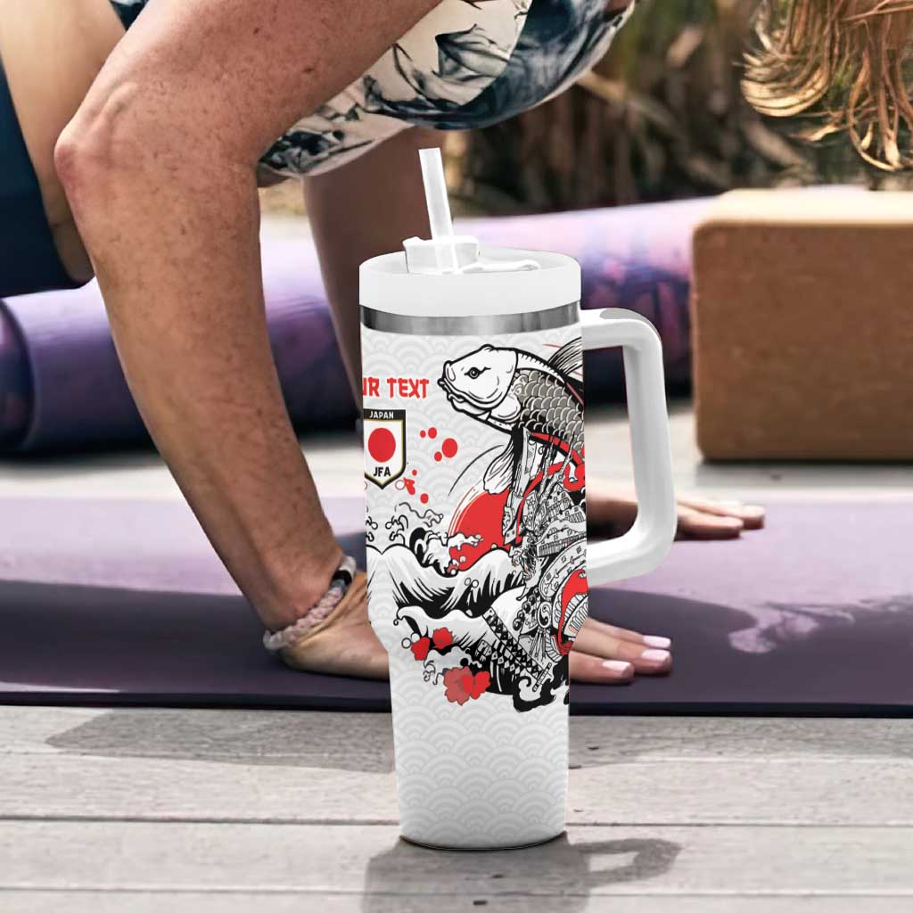 Personalized Football Japan Yatagarasu Tumbler With Handle White Samurai Tsunami Wave Pattern