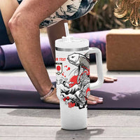 Personalized Football Japan Yatagarasu Tumbler With Handle White Samurai Tsunami Wave Pattern
