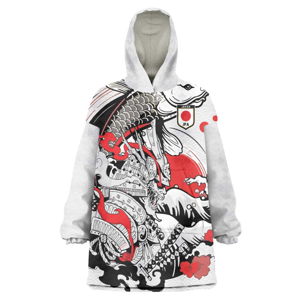Personalized Football Japan Yatagarasu Wearable Blanket Hoodie White Samurai Tsunami Wave Pattern