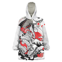 Personalized Football Japan Yatagarasu Wearable Blanket Hoodie White Samurai Tsunami Wave Pattern