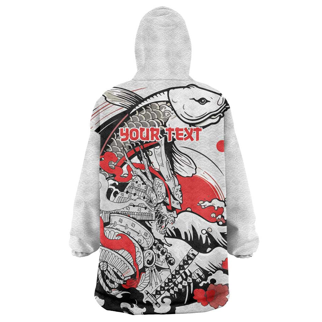 Personalized Football Japan Yatagarasu Wearable Blanket Hoodie White Samurai Tsunami Wave Pattern
