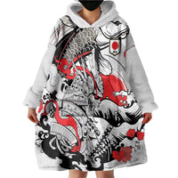 Personalized Football Japan Yatagarasu Wearable Blanket Hoodie White Samurai Tsunami Wave Pattern