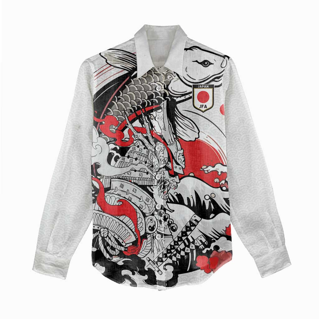 Personalized Football Japan Yatagarasu Women Casual Shirt White Samurai Tsunami Wave Pattern