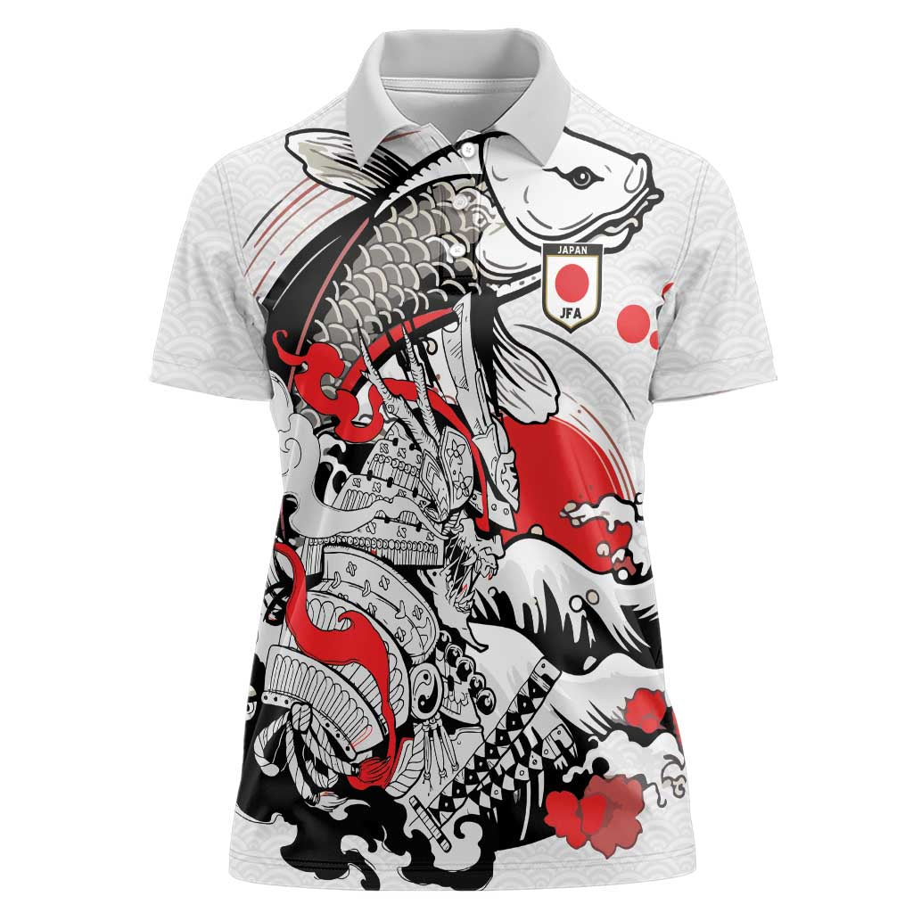 Personalized Football Japan Yatagarasu Women Polo Shirt White Samurai Tsunami Wave Pattern