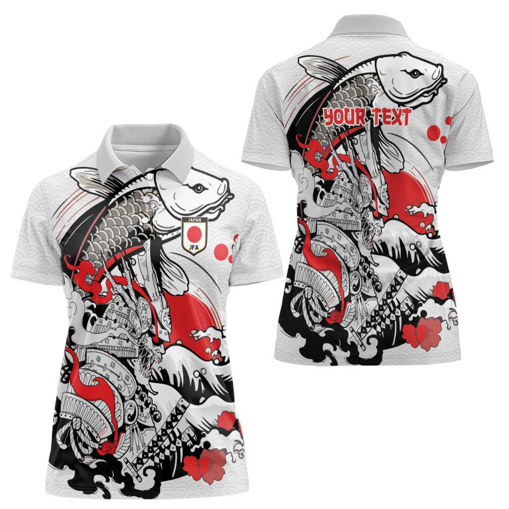 Personalized Football Japan Yatagarasu Women Polo Shirt White Samurai Tsunami Wave Pattern