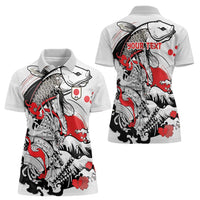 Personalized Football Japan Yatagarasu Women Polo Shirt White Samurai Tsunami Wave Pattern