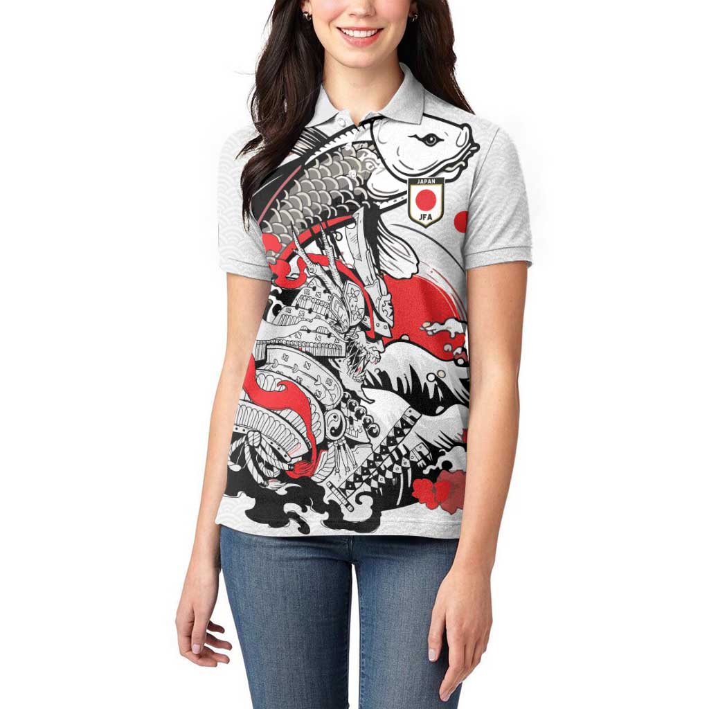 Personalized Football Japan Yatagarasu Women Polo Shirt White Samurai Tsunami Wave Pattern