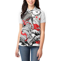 Personalized Football Japan Yatagarasu Women Polo Shirt White Samurai Tsunami Wave Pattern