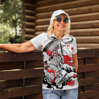 Personalized Football Japan Yatagarasu Women Polo Shirt White Samurai Tsunami Wave Pattern