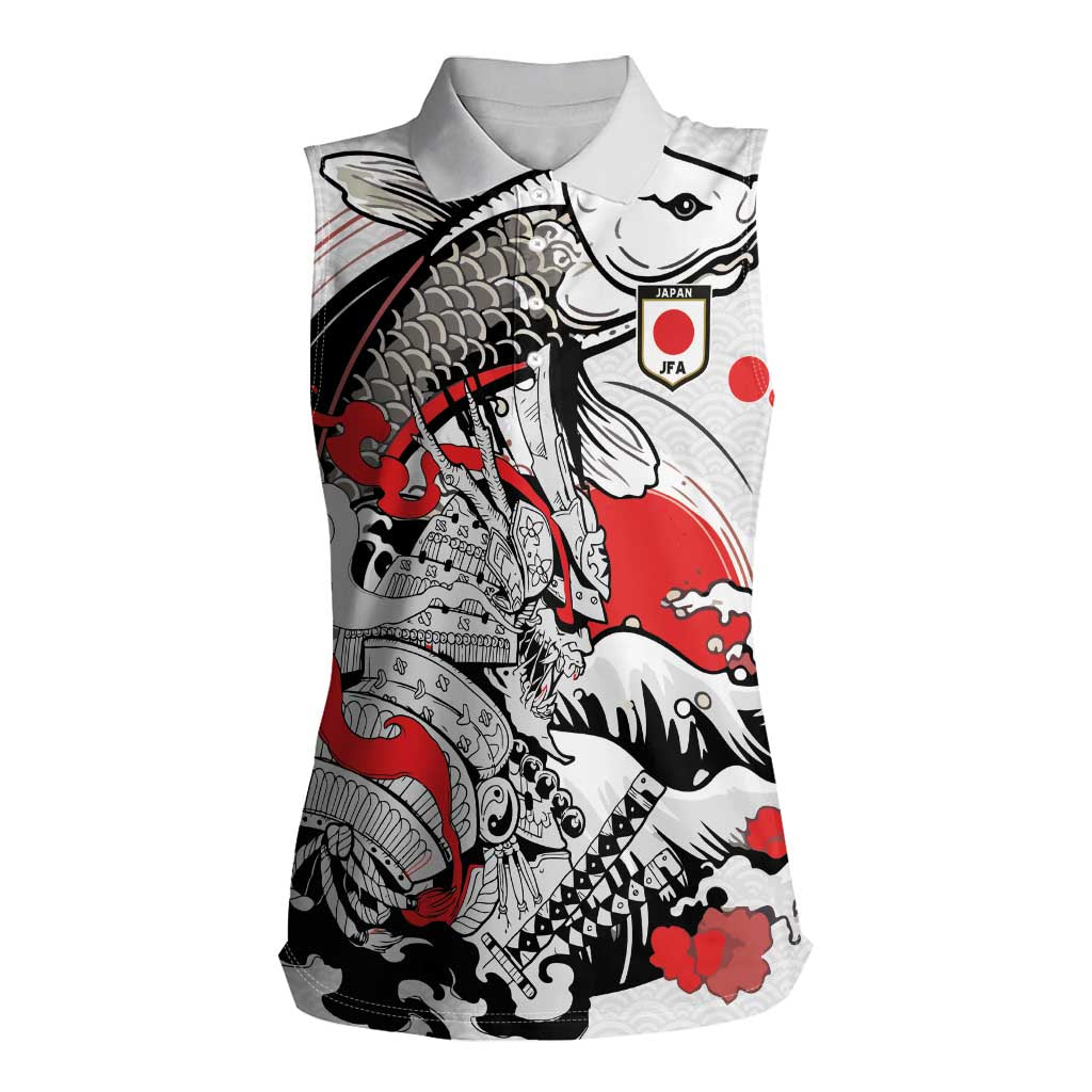 Personalized Football Japan Yatagarasu Women Sleeveless Polo Shirt White Samurai Tsunami Wave Pattern