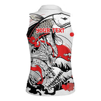 Personalized Football Japan Yatagarasu Women Sleeveless Polo Shirt White Samurai Tsunami Wave Pattern