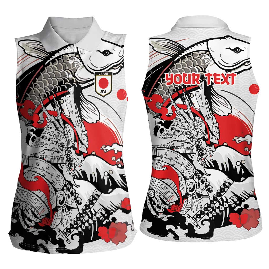 Personalized Football Japan Yatagarasu Women Sleeveless Polo Shirt White Samurai Tsunami Wave Pattern