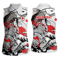 Personalized Football Japan Yatagarasu Women Sleeveless Polo Shirt White Samurai Tsunami Wave Pattern