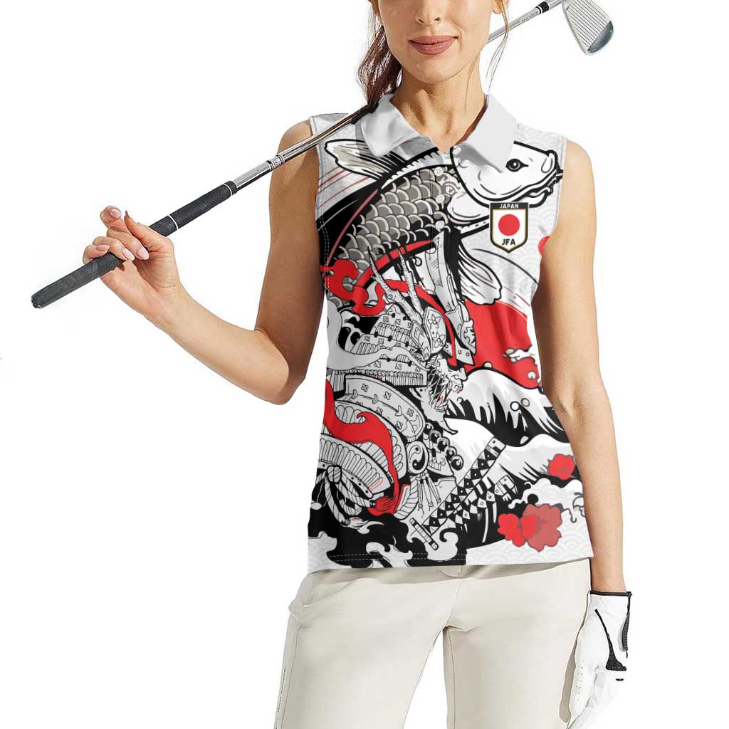 Personalized Football Japan Yatagarasu Women Sleeveless Polo Shirt White Samurai Tsunami Wave Pattern