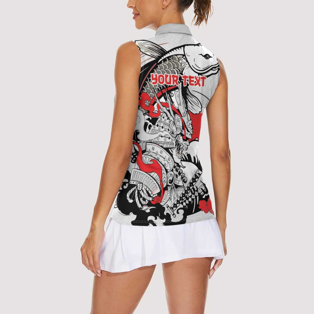 Personalized Football Japan Yatagarasu Women Sleeveless Polo Shirt White Samurai Tsunami Wave Pattern