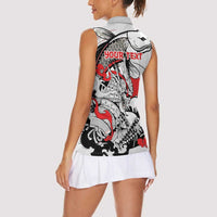 Personalized Football Japan Yatagarasu Women Sleeveless Polo Shirt White Samurai Tsunami Wave Pattern