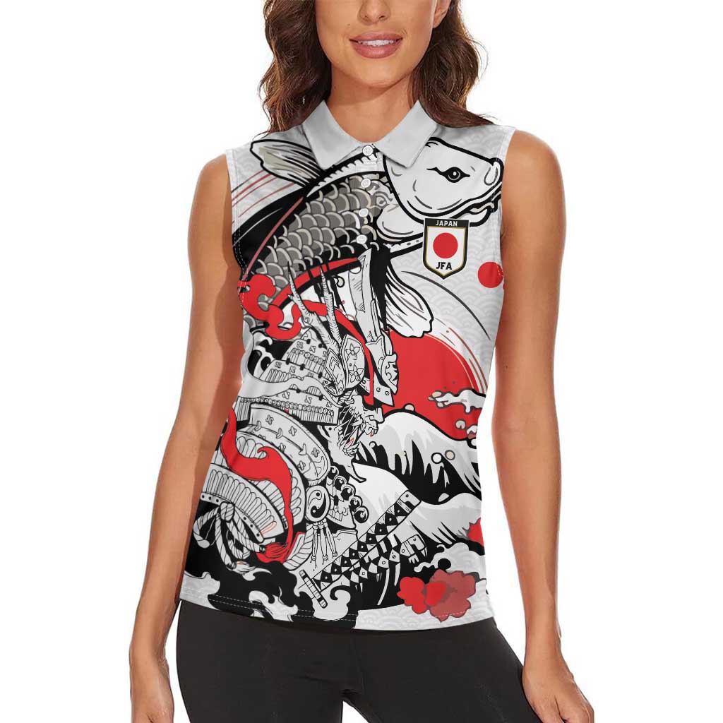 Personalized Football Japan Yatagarasu Women Sleeveless Polo Shirt White Samurai Tsunami Wave Pattern