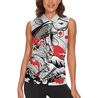 Personalized Football Japan Yatagarasu Women Sleeveless Polo Shirt White Samurai Tsunami Wave Pattern