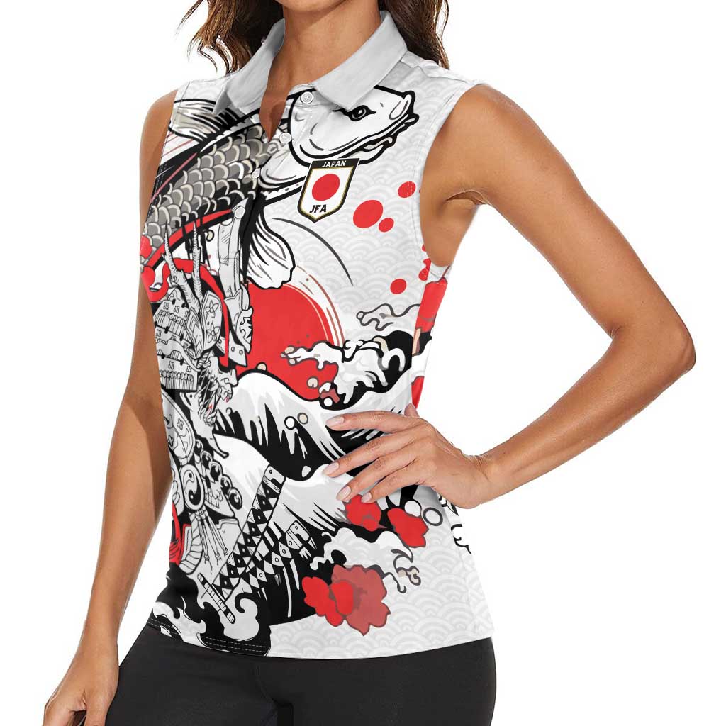 Personalized Football Japan Yatagarasu Women Sleeveless Polo Shirt White Samurai Tsunami Wave Pattern